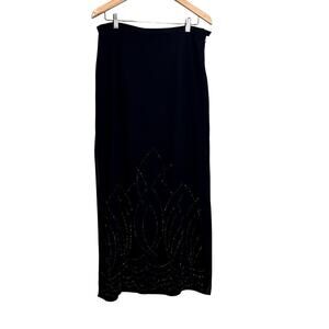 Vintage Y2K Beaded Midi Maxi Skirt Flowy Boho Chiffon DressBarn Plus Size 14